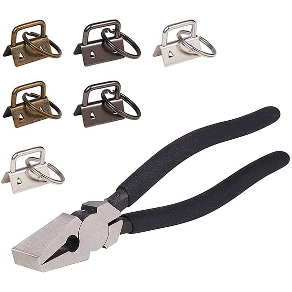 

PandaHall Iron Split Key Rings, with Ribbon Ends, Steel Clamp Flat Nose Pliers, Mixed Color, Ring: 25x2.5mm, End: 22x25.5x13mm Iron