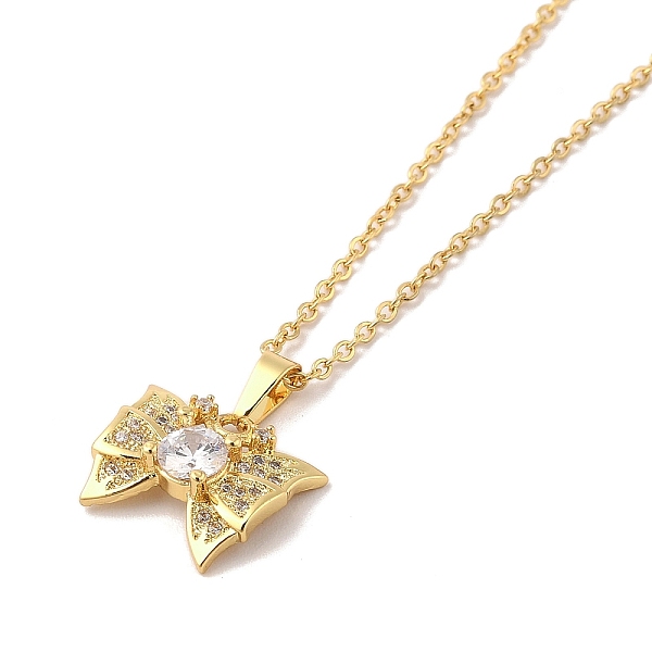 

PandaHall 304 Stainless Steel Pendant Necklaces, Brass Micro Pave Cubic Zirconia Pendant Necklaces, Bowknot, 17.52 inch(44.5cm), 14x17.5mm...