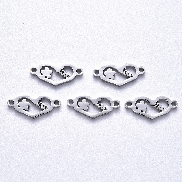 

PandaHall 201 Stainless Steel Links Connectors, Laser Cut, Heart with Flower & Word Love, for Valentine's Day, Stainless Steel Color...