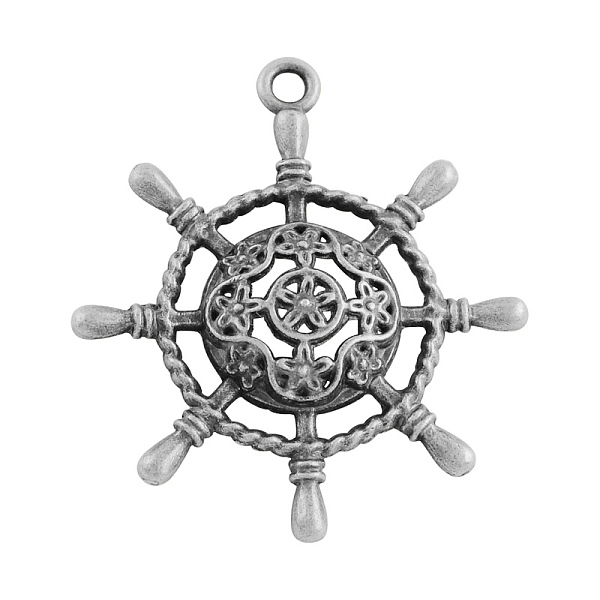 PandaHall Tibetan Style Alloy Pendants, Ship's Wheel, Cadmium Free & Lead Free, Antique Silver, 38x34x5mm, Hole: 2.5mm Alloy Anchor & Helm