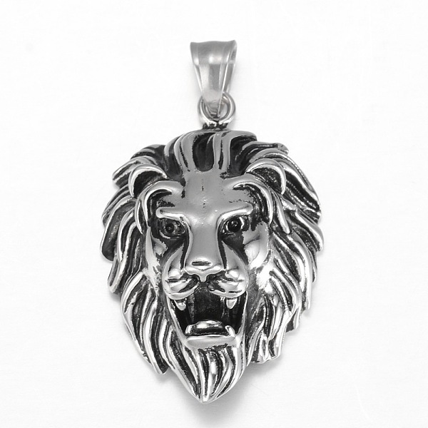 

PandaHall 316 Surgical Stainless Steel Pendants, Lion Head, Antique Silver, 44x29x17mm, Hole: 5x8mm 316 Surgical Stainless Steel Lion