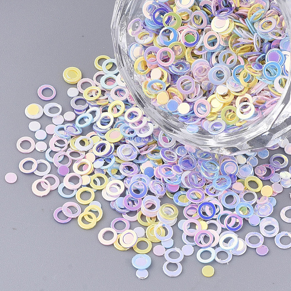 

PandaHall Ornament Accessories, PVC Plastic Paillette/Sequins Beads, Flat Round & Ring, Mixed Color, 2~3x0.4mm, Hole: 1.8mm PVC Flat Round..., Multicolor