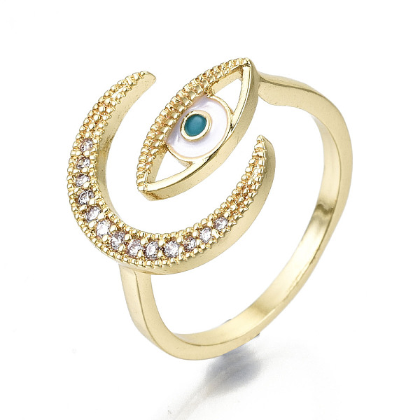 

PandaHall Brass Micro Pave Clear Cubic Zirconia Cuff Rings, Open Rings, with Enamel, Cadmium Free & Nickel Free & Lead Free, Eye with Moon...