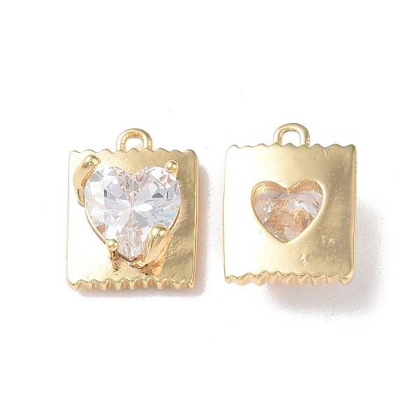 

PandaHall Brass Charms, with Glass, Square with Heart Charm, Real 18K Gold Plated, 13x10x5mm, Hole: 1mm Brass+Glass Square Clear