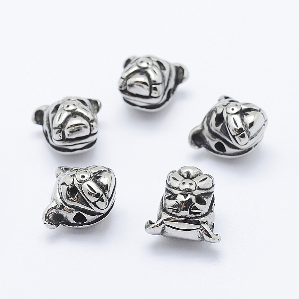 

PandaHall 304 Stainless Steel Puppy Beads, Bulldog Head, Antique Silver, 12x13x10mm, Hole: 2mm 304 Stainless Steel Dog