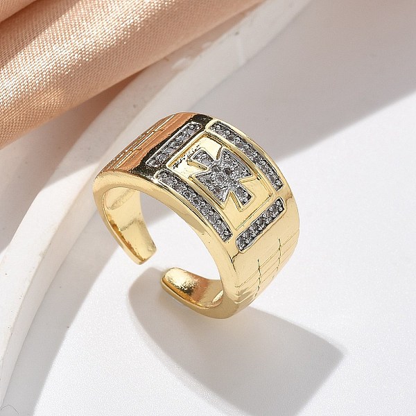 Bagues de manchette en laiton avec micro pavé de zircone cubique transparente pour femmes