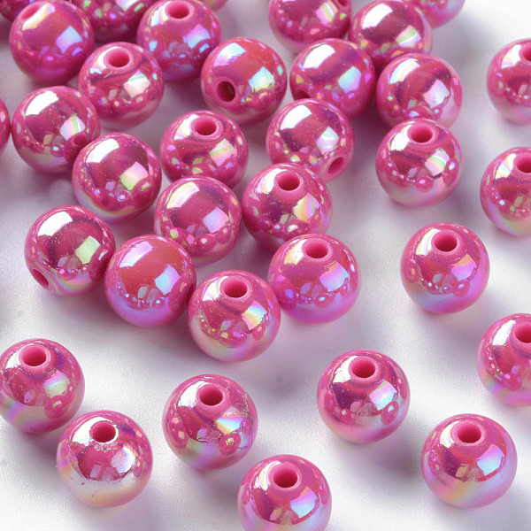 

PandaHall Opaque Acrylic Beads, AB Color Plated, Round, Camellia, 10x9mm, Hole: 2mm, about 940pcs/500g Acrylic Round Pink