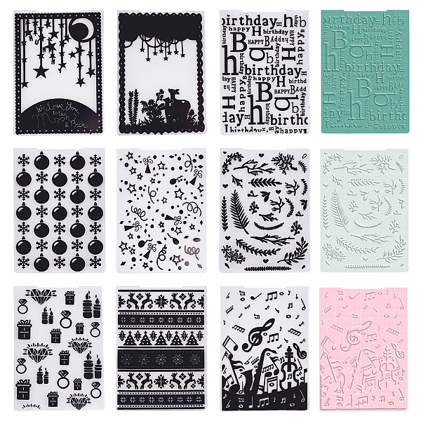 PandaHall Globleland 9Pcs 9 Patterns Plastic Fondant Stencil, Cake Baking Embossing Decoration Mold, Cake Fondant Stencil Templates, Crafts...