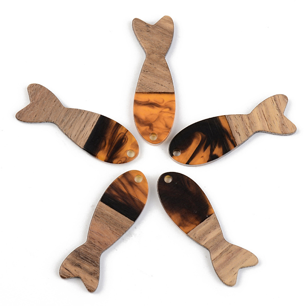 

PandaHall Resin & Walnut Wood Pendants, Fish, Orange, 37.5x12x3mm, Hole: 2mm Resin+Wood Fish Orange