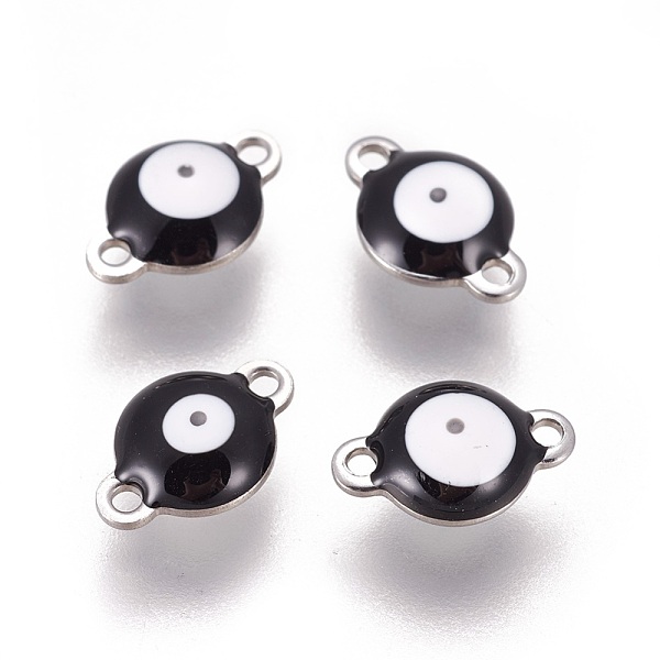 

PandaHall 304 Stainless Steel Enamel Links connectors, Flat Round with Evil Eye, Stainless Steel Color, Black, 14.5x10x4.5mm, Hole: 1.4mm...