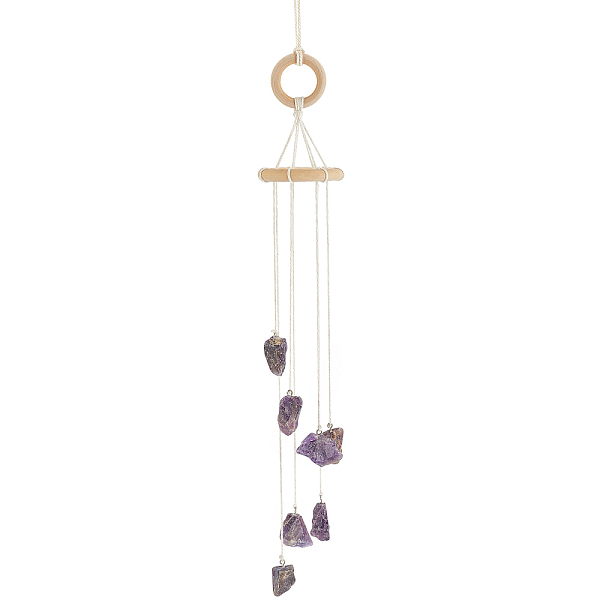 PandaHall CRASPIRE Raw Stone Wind Chimes 7 Amethyst Stones Rough Crystals Wind Chimes Wall Hanging Ornament for Garden Home Decor Window...