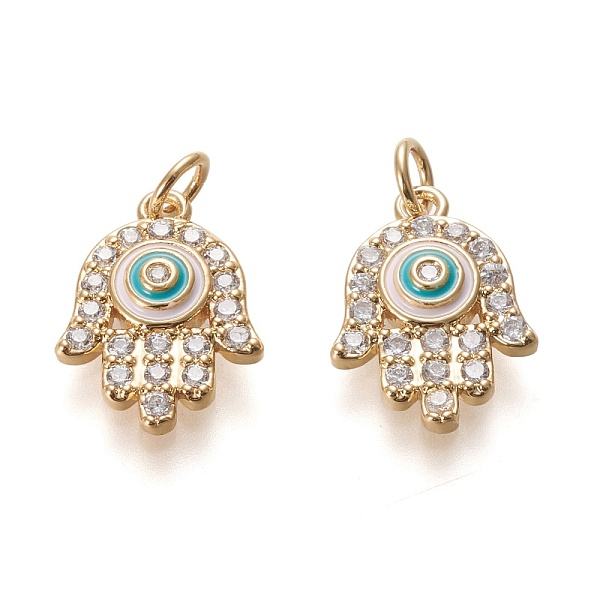 

PandaHall Brass Micro Pave Clear Cubic Zirconia Pendants, with Enamel and Jump Rings, Long-Lasting Plated, Hamsa Hand, Real 18K Gold Plated...