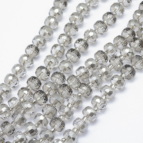 

PandaHall Electroplate Glass Beads Strands, Pearl Luster Plated, Faceted, Drum, Light Grey, 7.5x5.5mm, Hole: 1mm Glass Drum Gray