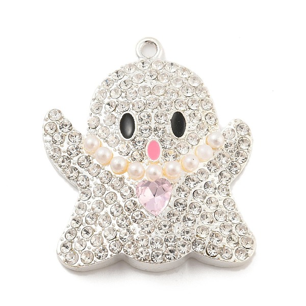 

PandaHall Alloy with Glass Rhinestone Pendants, with ABS Pearl, Halloween Theme, Ghost, Platinum, 41x35.5x8mm, Hole: 2mm Alloy+Glass Ghost