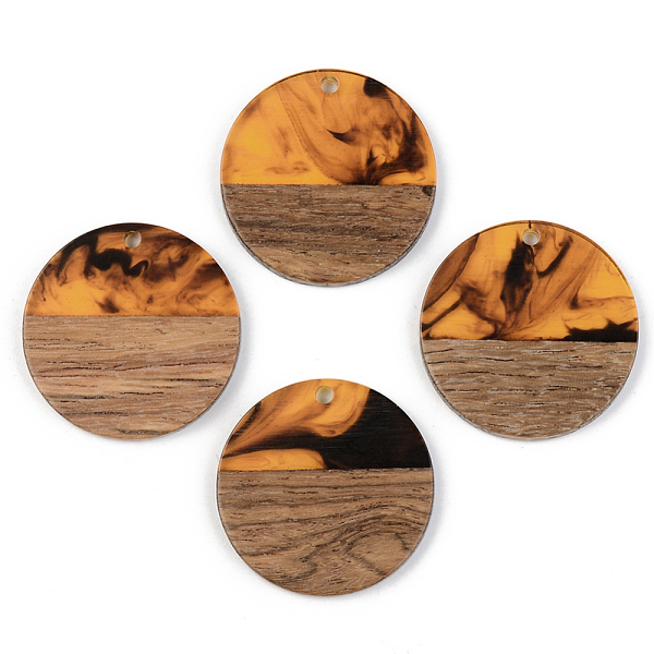 

PandaHall Resin & Walnut Wood Pendants, Flat Round, Orange, 28x3mm, Hole: 2mm Resin+Wood Flat Round Orange