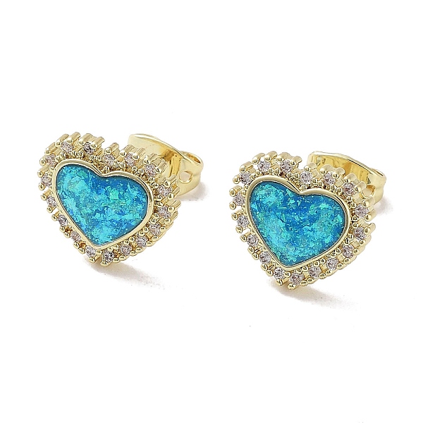 

PandaHall Real 18K Gold Plated Brass Micro Pave Cubic Zirconia Stud Earrings, Synthetic Opal Earrings, Cadmium Free & Lead Free...
