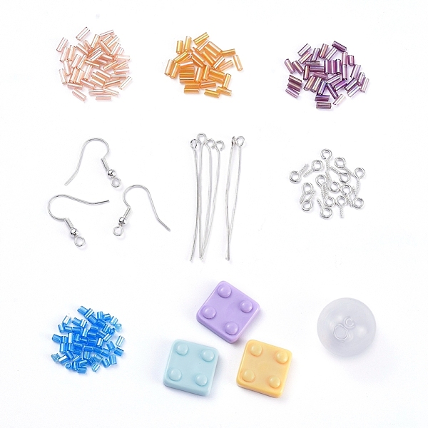 

PandaHall DIY Earring Making, with Glass Bugle Beads, Resin Beads, Handmade Blown Glass Globe Beads and Brass Earring Hooks, Mixed Color..., Multicolor