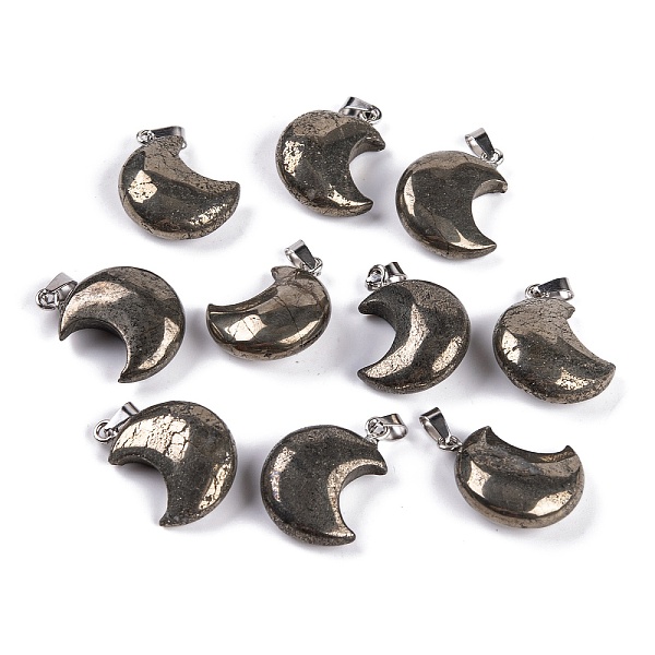 

PandaHall Natural Chalcopyrite Pendants, Moon Charms with 201 Stainless Steel Snap on Bails, Stainless Steel Color, 23~25x17~18x7~7.5mm...