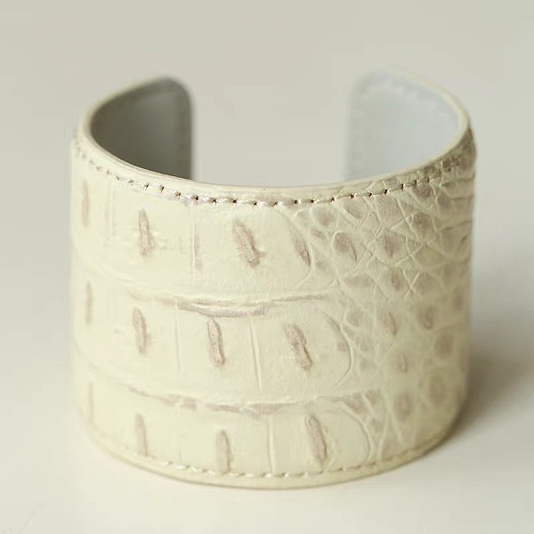 Minimalist Crocodile Embossed Leather Cuff Bangles for Women