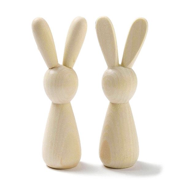 PandaHall Easter Unfinished Wood Rabbit Ornaments, for Home Desktop Display Decoration, Antique White, 30x24x89mm Wood Rabbit