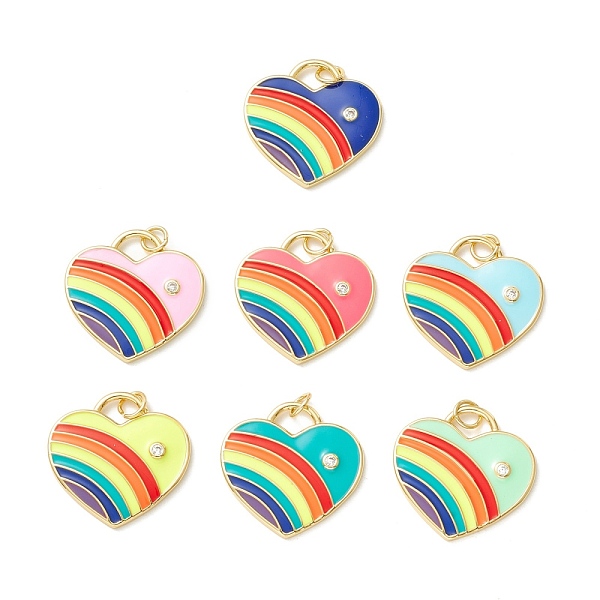 

PandaHall Rack Plating Brass Micro Pave Clear Cubic Zirconia Pendants, Enamel Style, Cadmium Free & Lead Free, Real 18K Gold Plated, Heart..., Multicolor