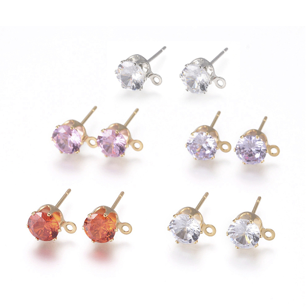 

PandaHall Brass Stud Earring Findings, with 316 Surgical Stainless Steel Pin, Cubic Zirconia and Loop, Long-Lasting Plated, Flat Round..., Multicolor