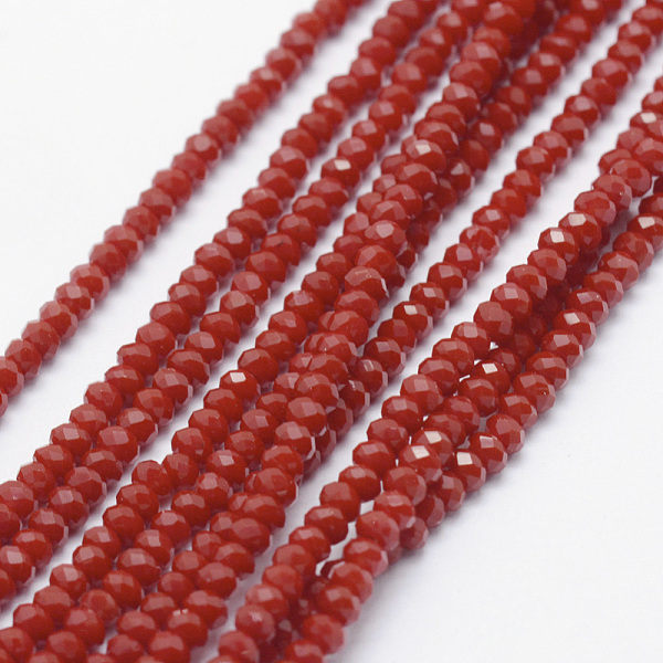 

PandaHall Opaque Glass Beads Strands, Faceted, Rondelle, Red, 2.5x1.5mm, Hole: 0.5mm, about 188~195pcs/strand, 12.9 inch(33cm) Glass...