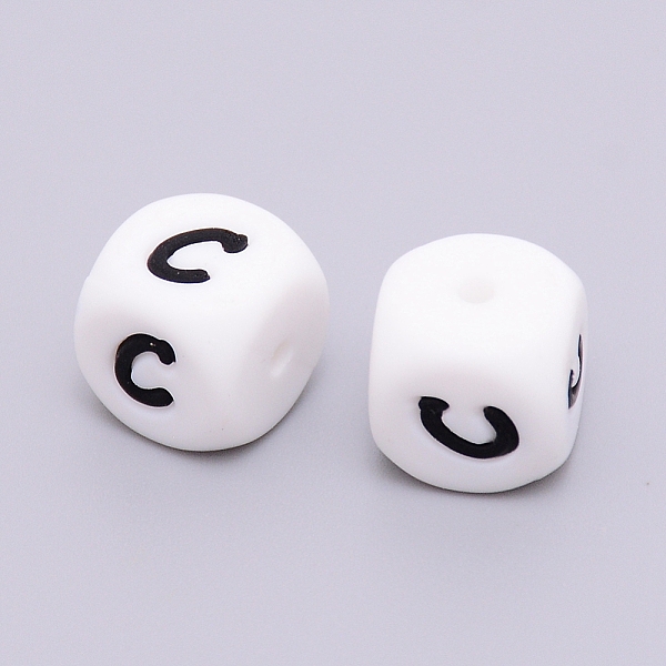

PandaHall Silicone Beads, Cube with Letter.C, White, 12x12x12mm, Hole: 2mm Silicone Cube White