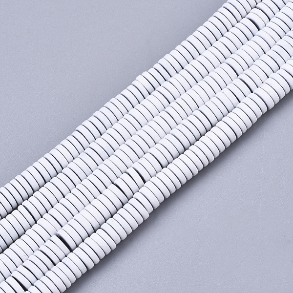 

PandaHall Spray Painted Non-magnetic Synthetic Hematite Beads Strands, Heishi Beads, Flat Round/Disc, White, 4x1mm, Hole: 0.8mm, about...