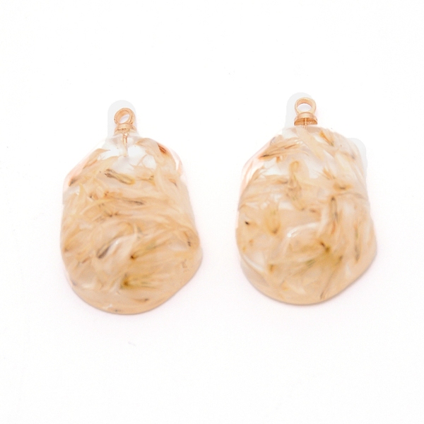 

PandaHall Resin with Iron Ring, for Dried flower Pendants Accessories, Bisque, 27x16.5x9mm, Hole: 1.8mm Resin Oval Orange
