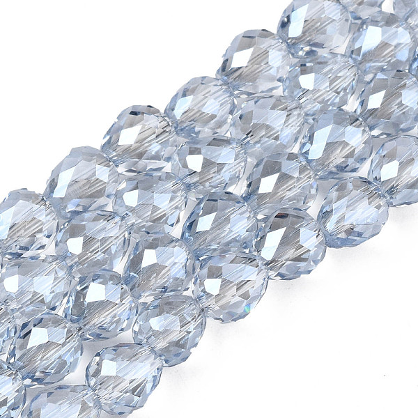 

PandaHall Electroplate Transparent Glass Beads Strands, Pearl Luster Plated, Faceted, Strawberry, Light Blue, 6x6mm, Hole: 1.4mm, about...