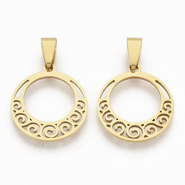 

PandaHall 201 Stainless Steel Pendants, Filigree Pendants, with Random Size Snap on Bails, Flat Round, Golden, 24.5x22x1.5mm, Hole...