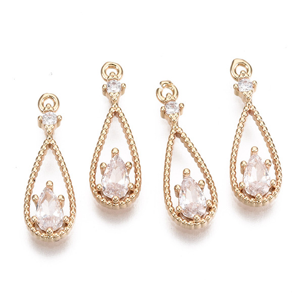 

PandaHall Brass Micro Pave Cubic Zirconia Pendants, Teardrop, Long-Lasting Plated, Light Gold, Clear, 17.5x6x2.5mm, Hole: 1mm Brass+Cubic...
