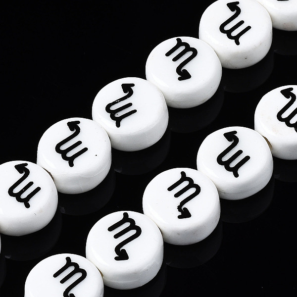 

PandaHall Handmade Porcelain Ceramic Beads Strands, Printed, Flat Round with Constellation, Scorpio, 10~11x5mm, Hole: 2mm, about..., White