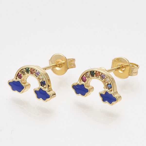 

PandaHall Brass Cubic Zirconia Stud Earrings, with Enamel and Ear Nuts, Rainbow, Golden, Blue, 6x11mm, Pin: 0.7mm Cubic Zirconia Blue