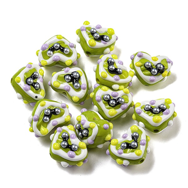 

PandaHall Hand Painted Acrylic with Enamel Beads, Heart, Yellow Green, 15~18.5x19 ~21x10~15mm, Hole: 2.2mm Acrylic Heart