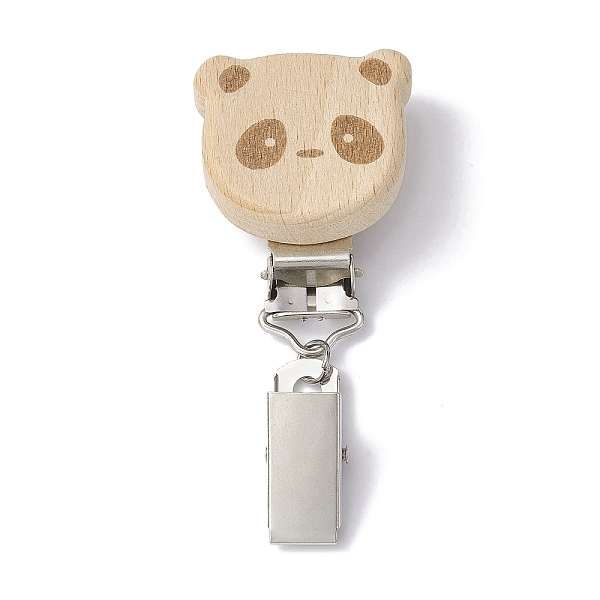 

PandaHall Iron ID Card Clips with Wood Animal, Badge Holder Clip, Panda, 73mm Wood Panda Orange