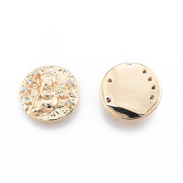 

PandaHall Brass Micro Pave Clear Cubic Zirconia Pendants, Nickel Free, Flat Round with Angel, Real 18K Gold Plated, 16.5x3mm, Hole: 1mm...
