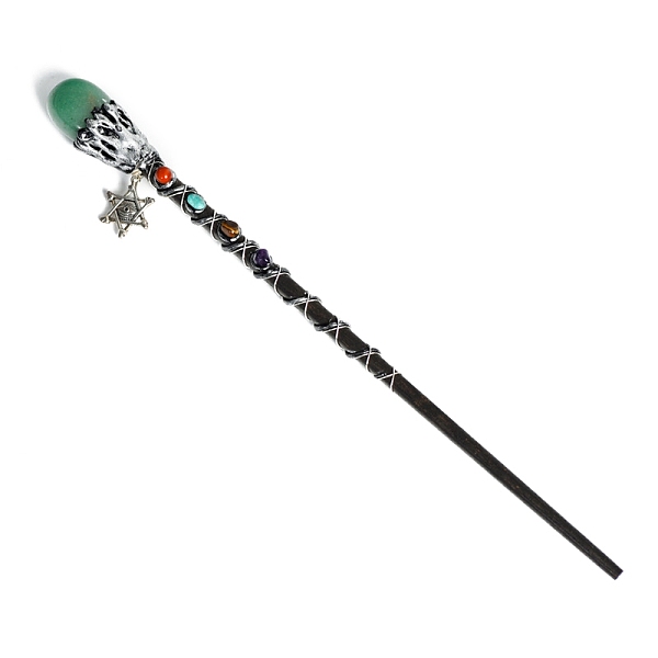 

PandaHall Natural Green Aventurine Magic Wand, Metal Star of David Cosplay Magic Wand, with Wood Wand, for Witches and Wizards, 280mm Green...
