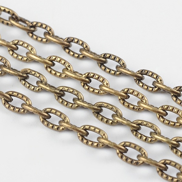 

PandaHall Iron Textured Cable Chains, Unwelded, with Spool, Antique Bronze, 5.8x3.4x0.9mm, about 328.08 Feet(100m)/roll Iron