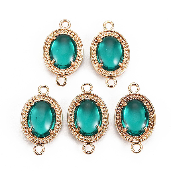 

PandaHall Glass Links Connectors, with Light Gold Tone Brass Findings, Oval, Light Sea Green, 25x14x4.5mm, Hole: 2mm Brass+Glass Oval