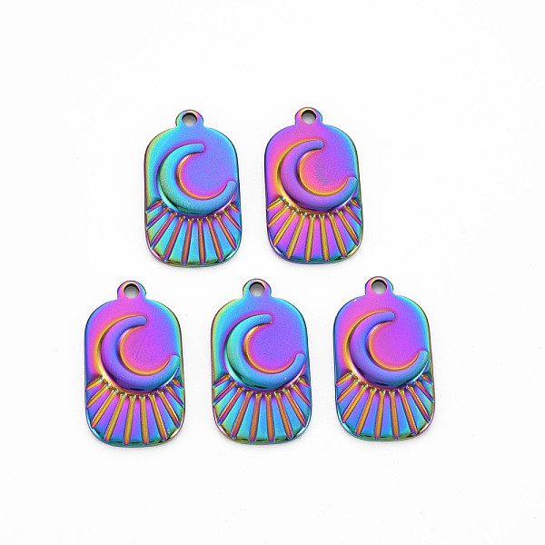 

PandaHall 201 Stainless Steel Pendants, Rectangle with Moon, Rainbow Color, 25x14x2mm, Hole: 2mm 201 Stainless Steel Rectangle
