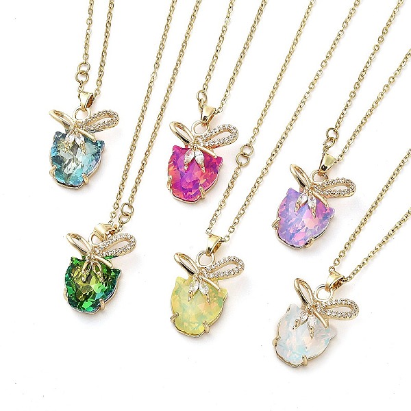 

PandaHall Tiger with Bowknot Light Gold Brass Micro Pave Cubic Zirconia Pendant Necklaces, with Glass, Mixed Color, 16.42 inch(41.7cm) Brass..., Multicolor