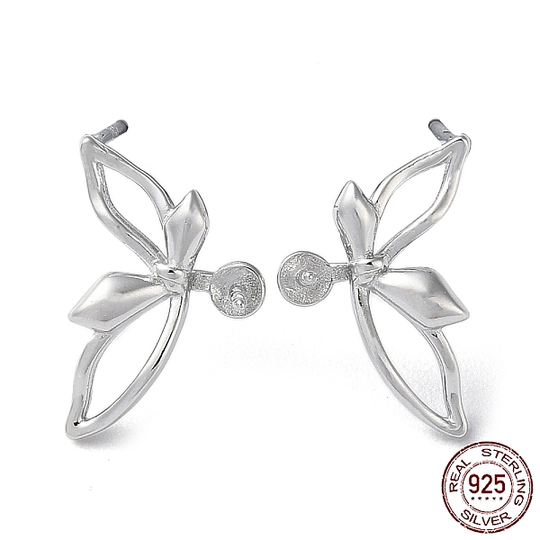 

PandaHall Rhodium Plated 925 Sterling Silver Stud Earring Findings, Butterfly, for Half Drilled Beads, with S925 Stamp, Real Platinum Plated...