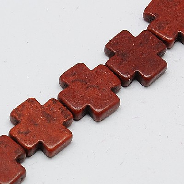 

PandaHall Synthetic Turquoise Beads Strands, Dyed, Greek Cross, Sienna, 15x15x4mm, Hole: 1mm, about 27pcs/strand, 15.4 inch Synthetic..., Brown