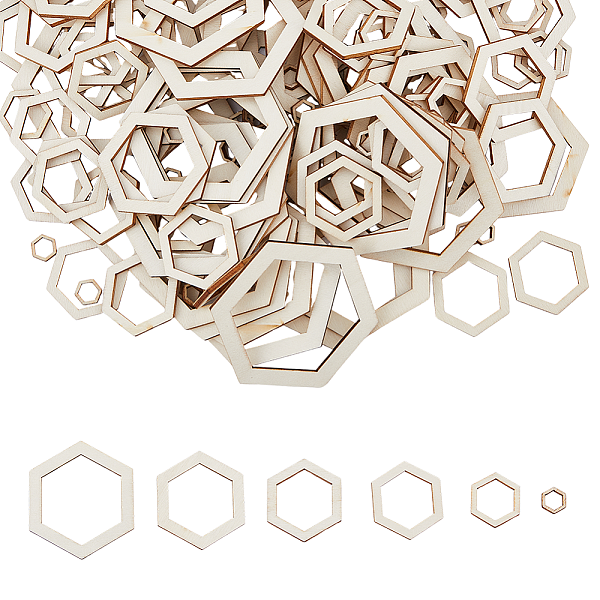 

PandaHall SUPERFINDINGS 220Pcs 6 Sizes Natural Wood Linking Rings 7/17/22/30/37/46mm Inner Diameter Unfinished Wooden Slices Hexagon Wooden...
