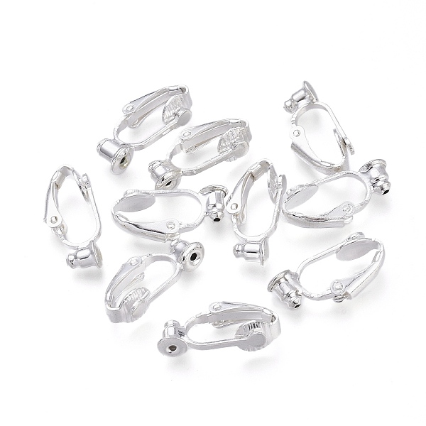 

PandaHall Brass Clip-on Earring Findings, Silver Color Plated, Nickel Free, about 6mm wide, 19mm long, 9mm thick, hole: 1mm Brass