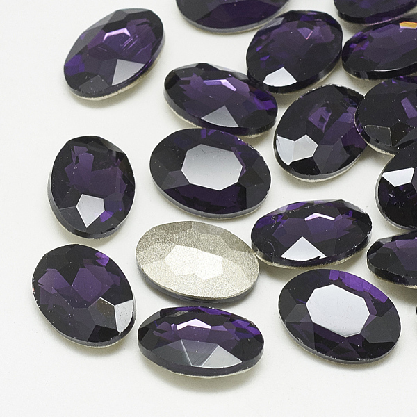 

PandaHall Pointed Back Glass Rhinestone Cabochons, Back Plated, Faceted, Oval, Tanzanite, 14x10x4.5mm Glass Rhinestone Oval Purple