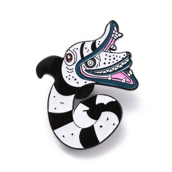 Snake Monster Enamel Pin, Animal Alloy Enamel Brooch for Backpack Clothes, Electrophoresis Black, White, 38x34x10.5mm, Pin: 1mm.