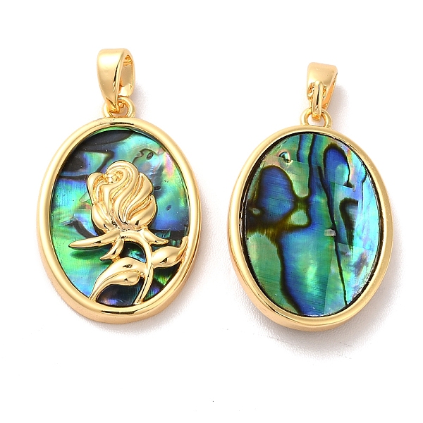 

PandaHall Brass Oval Pendants, Flower Charms with Natural Paua Shell, Real 18K Gold Plated, 22x15x3.7mm, Hole: 2x3.8mm Paua Shell Oval